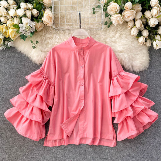 Blusa Elegante con Volantes Multicapas y Mangas Acampanadas - Image 3