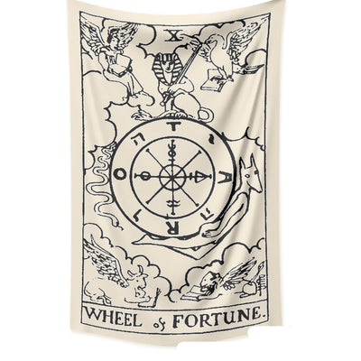 Retro yellow tapestry featuring a black and white illustration of 'The Sun' Tarot card with sunflowers and butterflies. - Image 4