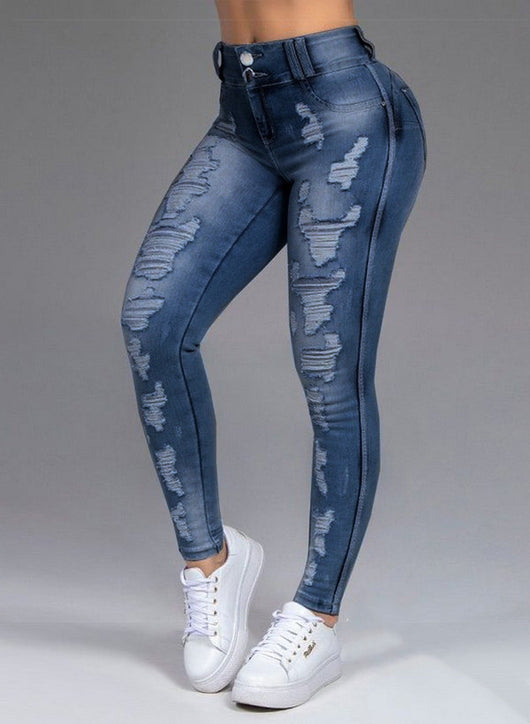Jeans Rotos Mujer Ajustados Elásticos con Agujeros Desgarrados - Image 2