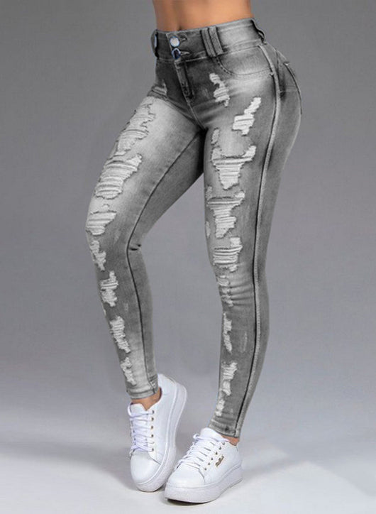 Jeans Rotos Mujer Ajustados Elásticos con Agujeros Desgarrados
