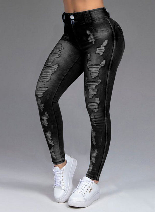 Jeans Rotos Mujer Ajustados Elásticos con Agujeros Desgarrados - Image 3