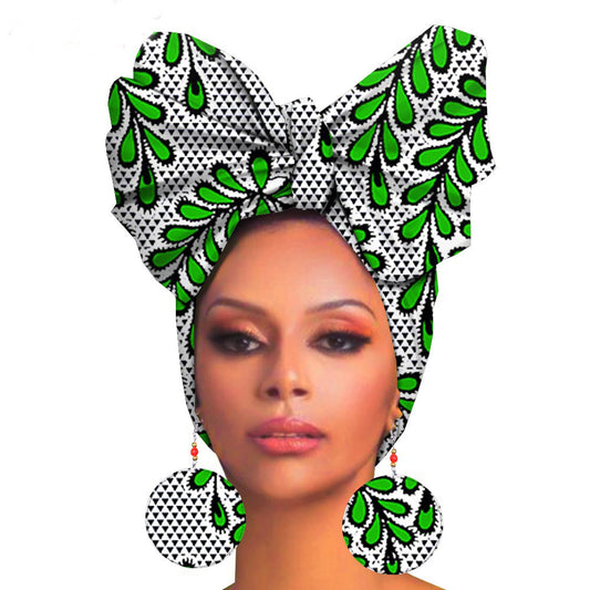 Turbante de Algodón Estampado con Aretes Oversize - Image 2