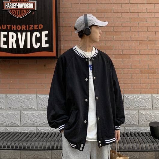 Chaqueta Casual de Rayas con Cuello Tipo Béisbol - Talla Grande Hombre - Image 3