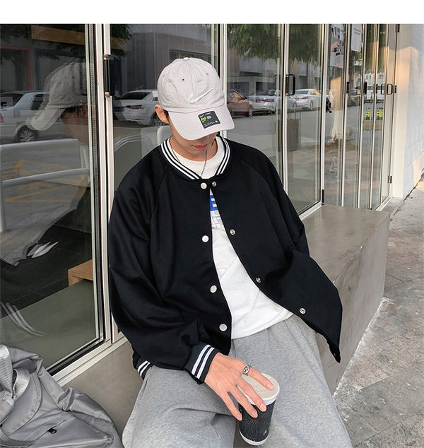Chaqueta Casual de Rayas con Cuello Tipo Béisbol - Talla Grande Hombre