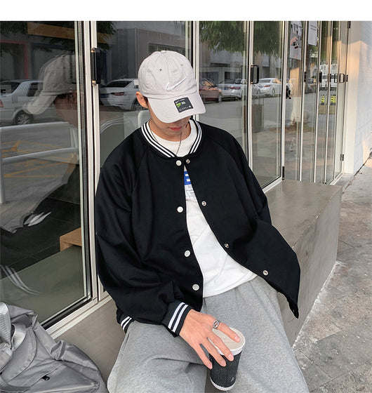 Chaqueta Casual de Rayas con Cuello Tipo Béisbol - Talla Grande Hombre - Image 2