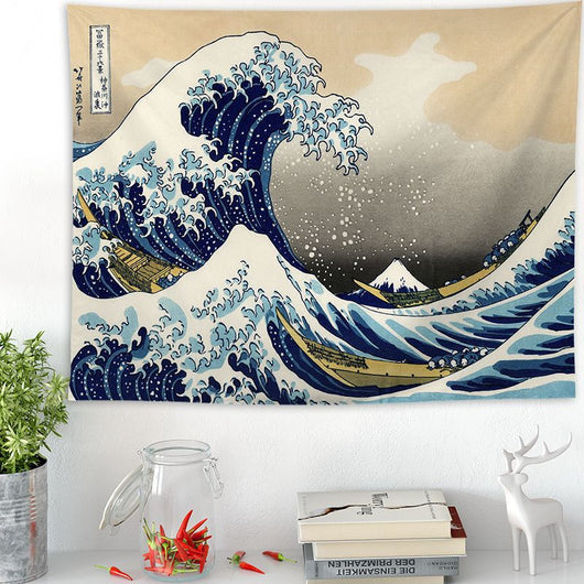 Vibrant Ukiyo-e style tapestry featuring a colorful deer with large antlers and a phoenix amidst floral patterns. - Image 11
