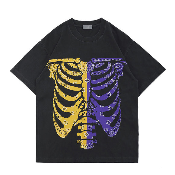 Camiseta Masculina Manga Curta Skeleton Cashew Flower