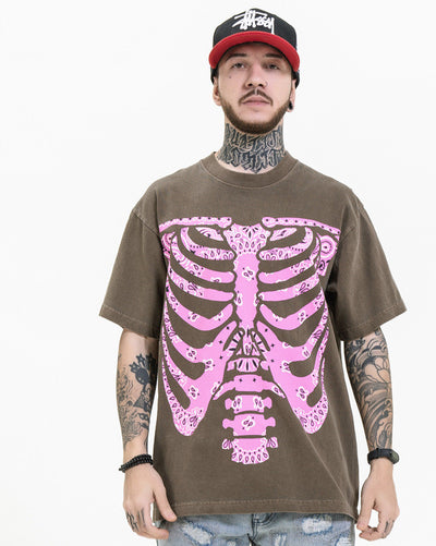 Camiseta Manga Corta Skeleton Cashew Flower para Hombre