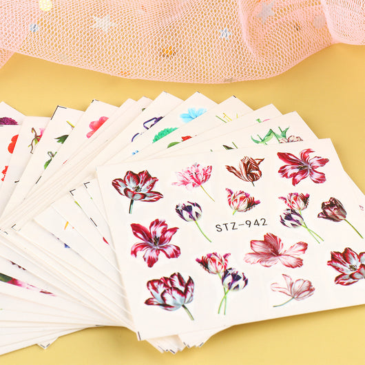Stickers de Uñas Retro con Diseño de Rosas y Enredaderas en Tonos Cálidos - Image 10