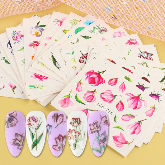 Stickers de Uñas Retro con Diseño de Rosas y Enredaderas en Tonos Cálidos - Image 7