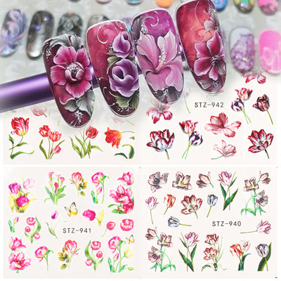 Stickers de Uñas Retro con Diseño de Rosas y Enredaderas en Tonos Cálidos - Image 2