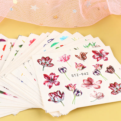 Stickers de Uñas Retro con Diseño de Rosas y Enredaderas en Tonos Cálidos - Image 3