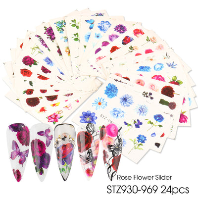 Stickers de Uñas Retro con Diseño de Rosas y Enredaderas en Tonos Cálidos - Image 6