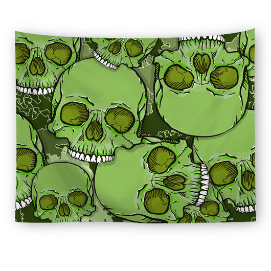 Black tapestry with a repeating pattern of stylized red and yellow skulls and white paint splatters. - Image 11