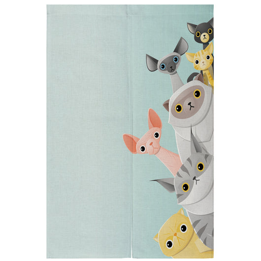 Yellow linen curtain with a cartoon running duck and Japanese characters, suitable for doorways or room dividers. - Image 11