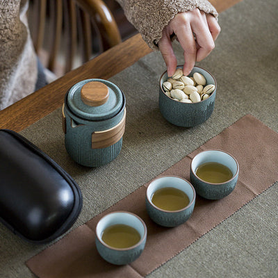 Juego de Té Portátil Cerámica Azulejo Rayado - Tetera y Tazas para Viajes - Image 13