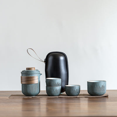 Juego de Té Portátil Cerámica Azulejo Rayado - Tetera y Tazas para Viajes - Image 11
