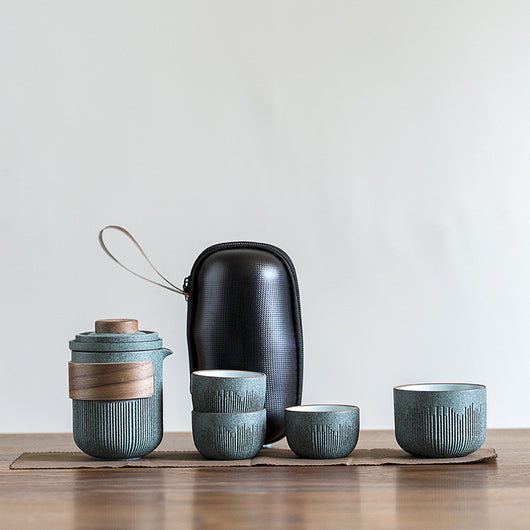 Juego de Té Portátil Cerámica Azulejo Rayado - Tetera y Tazas para Viajes - Image 12