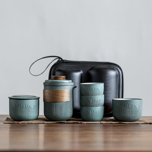 Juego de Té Portátil Cerámica Azulejo Rayado - Tetera y Tazas para Viajes - Image 16