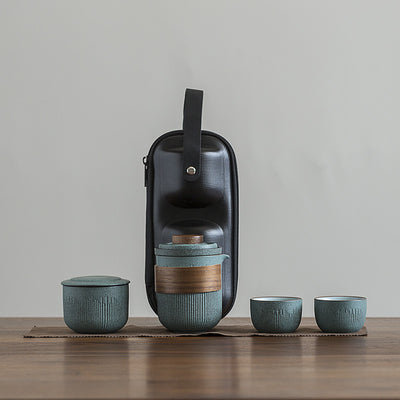 Juego de Té Portátil Cerámica Azulejo Rayado - Tetera y Tazas para Viajes - Image 15