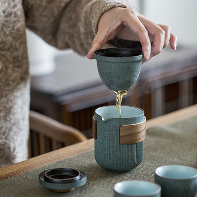 Juego de Té Portátil Cerámica Azulejo Rayado - Tetera y Tazas para Viajes - Image 17