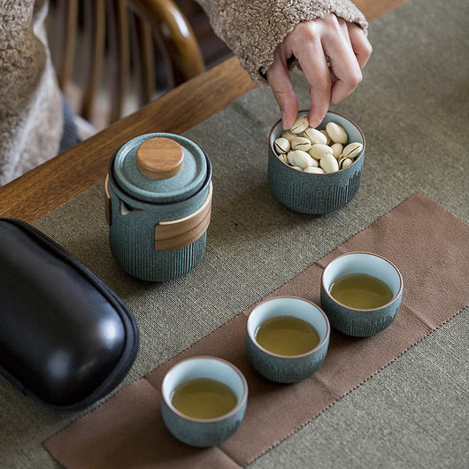 Juego de Té Portátil Cerámica Azulejo Rayado - Tetera y Tazas para Viajes - Image 8