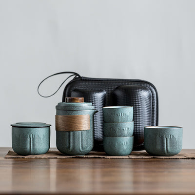 Juego de Té Portátil Cerámica Azulejo Rayado - Tetera y Tazas para Viajes - Image 7