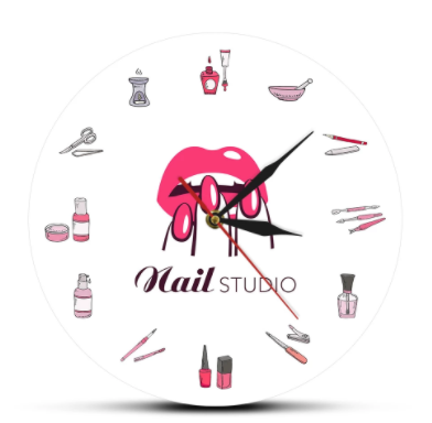 Reloj de Pared Creativo 3D para Manicura con Diseño de Esmalte de Uñas