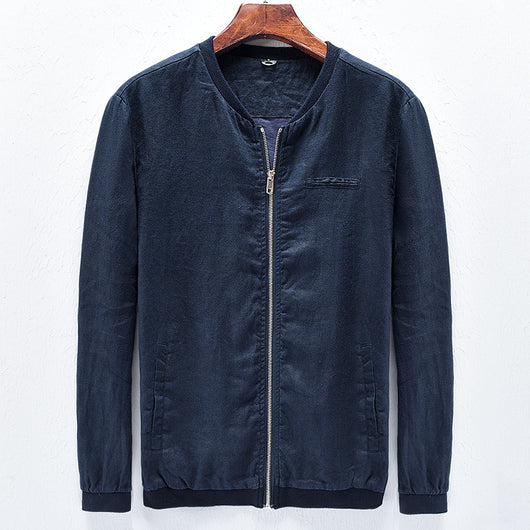Chaqueta de Lino para Hombre Cuello Mao Casual Harajuku Primavera Otoño - Image 4