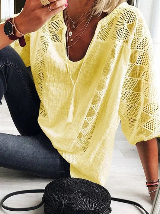 Blusa Elegante con Encaje Europeo y Americano, Cuello U y Mangas 3/4 - Image 7