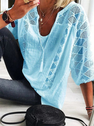 Blusa Elegante con Encaje Europeo y Americano, Cuello U y Mangas 3/4 - Image 8