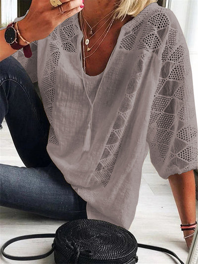 Blusa Elegante con Encaje Europeo y Americano, Cuello U y Mangas 3/4 - Image 4
