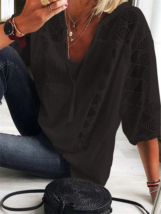 Blusa Elegante con Encaje Europeo y Americano, Cuello U y Mangas 3/4 - Image 2