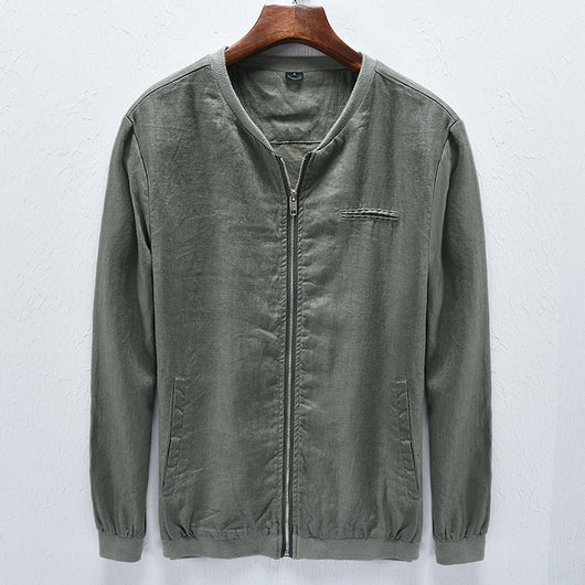 Chaqueta de Lino para Hombre Cuello Mao Casual Harajuku Primavera Otoño - Image 7