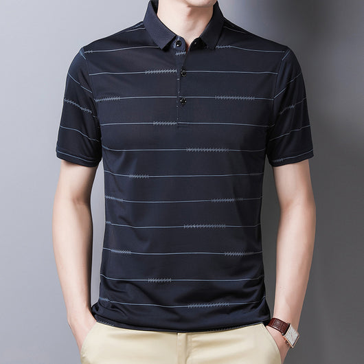 Playera Casual de Rayas con Solapa y Secado Rápido - Image 9