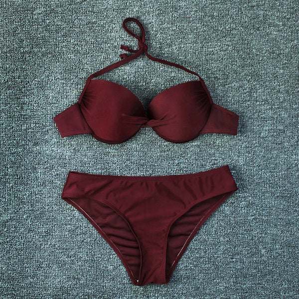 Bikini Deportivo Minimalista de Color Liso sin Espalda