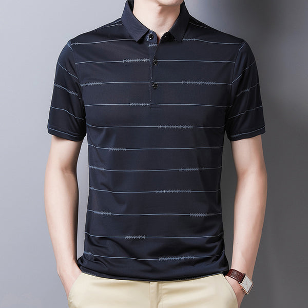 Playera Casual de Rayas con Solapa y Secado Rápido