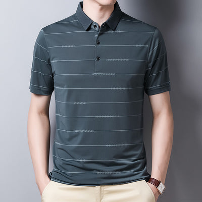Playera Casual de Rayas con Solapa y Secado Rápido