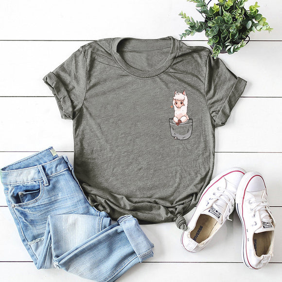 Blusa Holgada Alpaca Pecho Europeo Talla Grande Manga Corta para Mujer