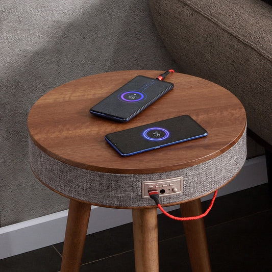 Mesa Auxiliar Redonda con Cargador Inalámbrico y Parlante Bluetooth - Image 2