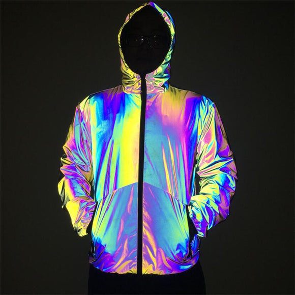 Chaqueta Reflectante Impermeable Hip-Hop con Capucha para Hombre