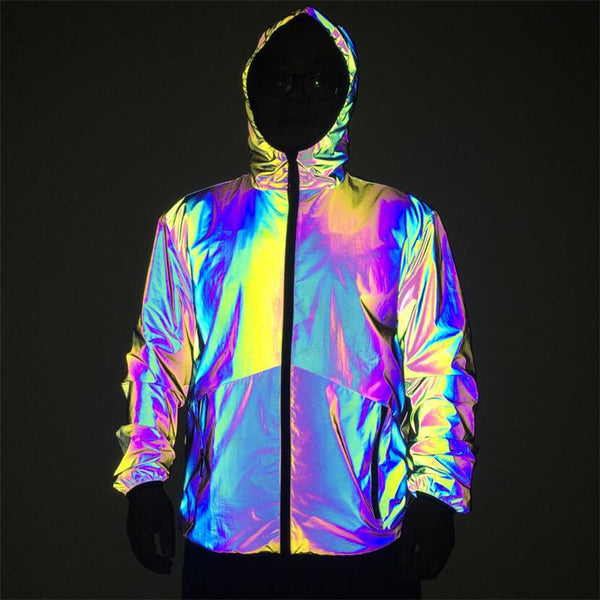 Chaqueta Reflectante Impermeable Hip-Hop con Capucha para Hombre