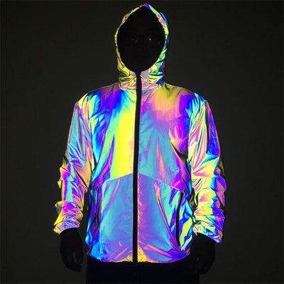 Chaqueta Reflectante Impermeable Hip-Hop con Capucha para Hombre