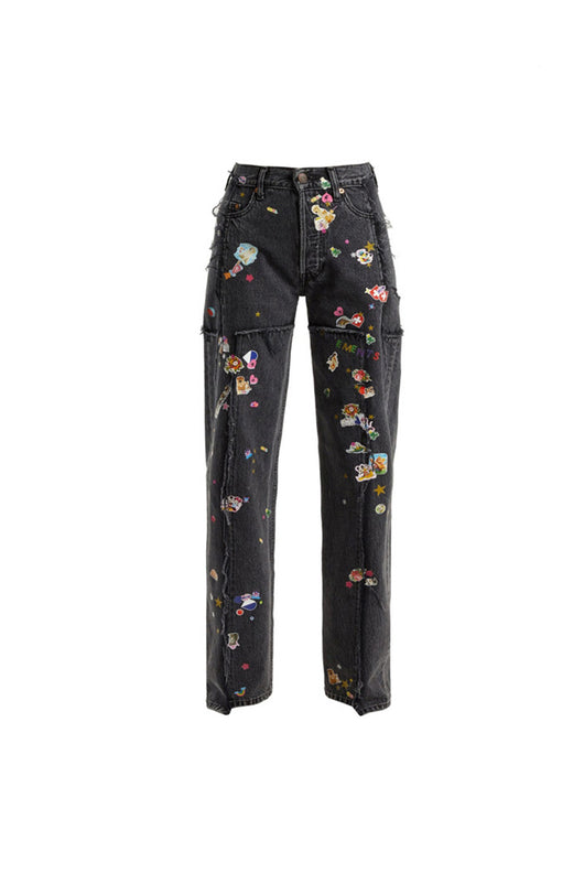Pantalones Vaqueros Rectos con Estampado Artístico y Detalles Dorados - Estilo Lisa Youth With You 3 - Image 7