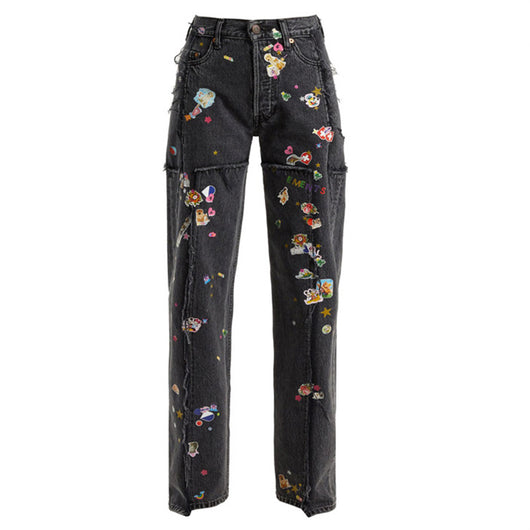Pantalones Vaqueros Rectos con Estampado Artístico y Detalles Dorados - Estilo Lisa Youth With You 3 - Image 8