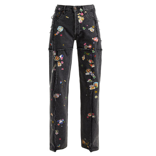 Pantalones Vaqueros Rectos con Estampado Artístico y Detalles Dorados - Estilo Lisa Youth With You 3 - Image 6