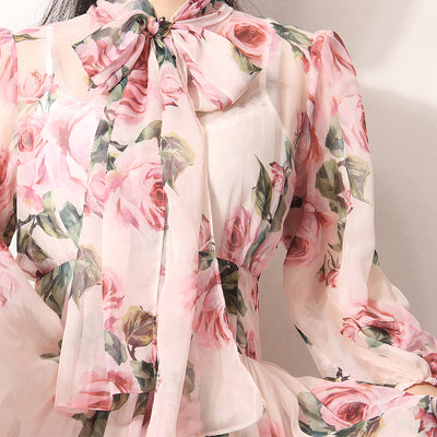 Vestido Largo Hada con Estampado de Rosas y Mangas Farol - Image 16