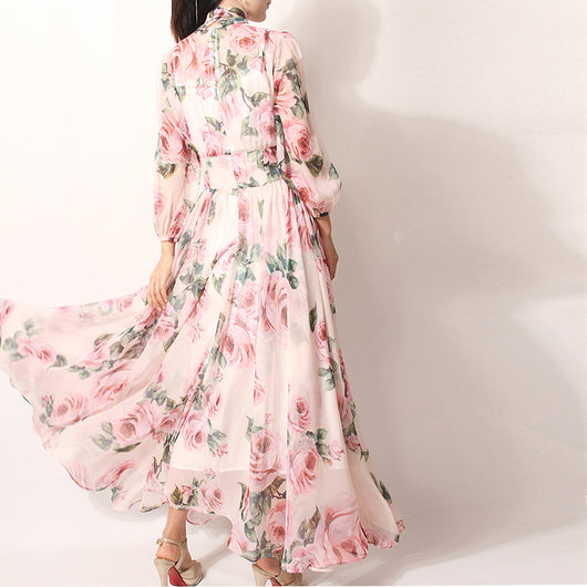 Vestido Largo Hada con Estampado de Rosas y Mangas Farol - Image 17
