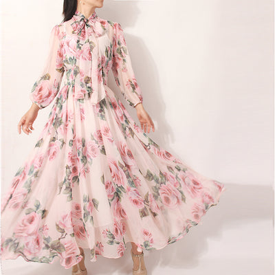 Vestido Largo Hada con Estampado de Rosas y Mangas Farol - Image 14