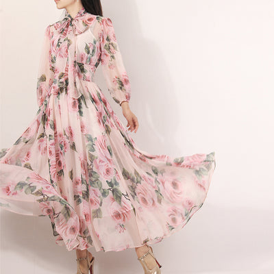 Vestido Largo Hada con Estampado de Rosas y Mangas Farol - Image 18